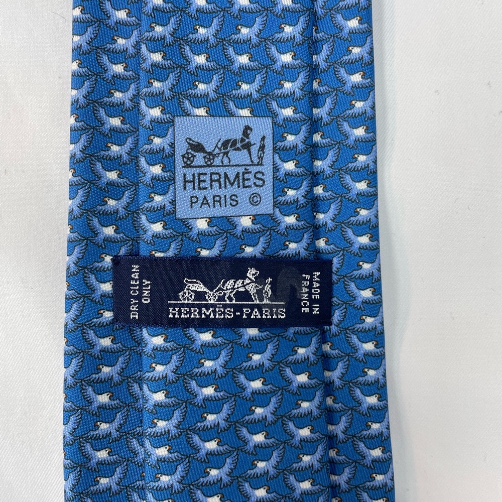 Hermes 100% Silk Men’s Tie Blue With Eagle 605746 HA